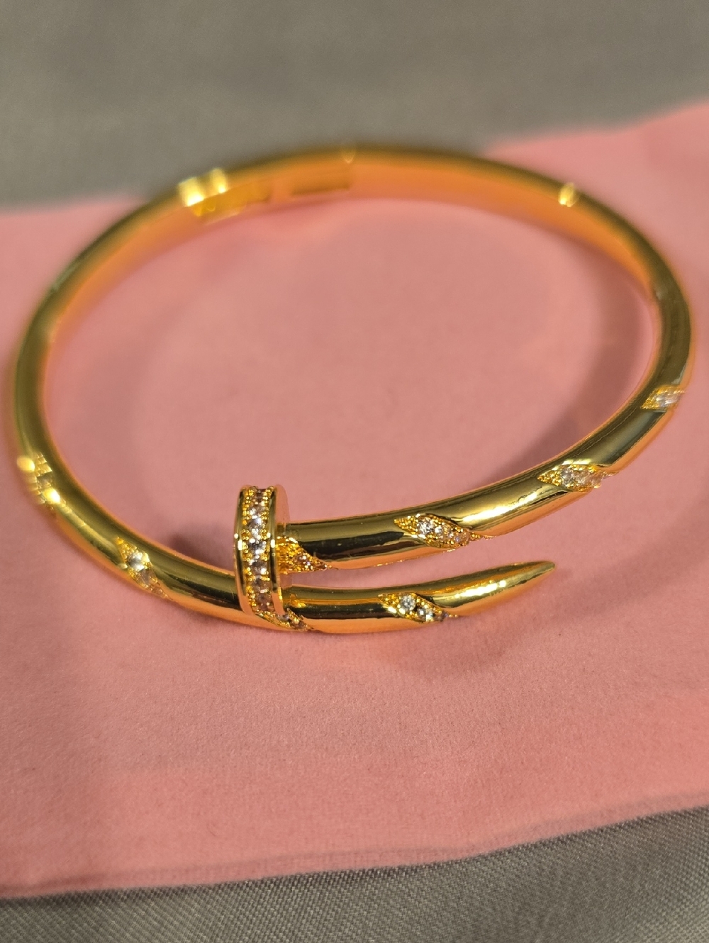 Gold Crystal Accent Nail-Style Bangle Bracelet
